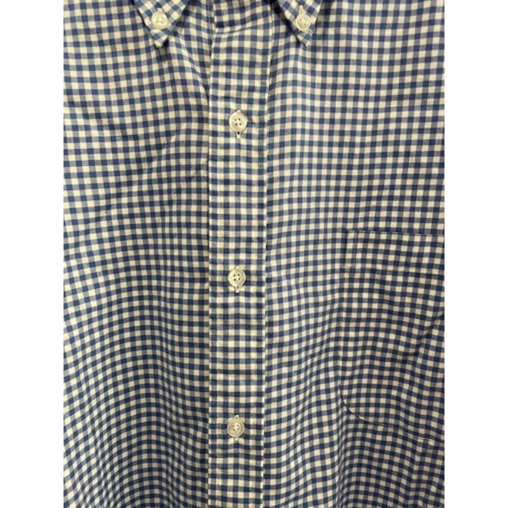 Land's End Men's Size XXL Long Sleeve Button Down‎ Cotton Shirt Blue Checked - Picture 2 of 5